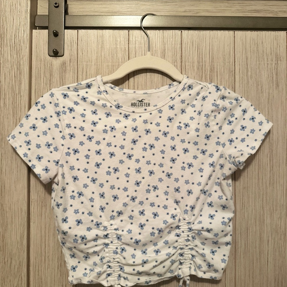 Hollister White Tee with Blue Floral Pattern